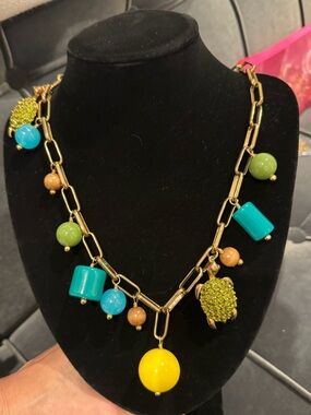 J. Crew Gold-Tone Multicolor Charm Necklace — Yellow, Turquoise, Green